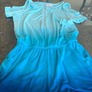 Blue shoulder less jump suit